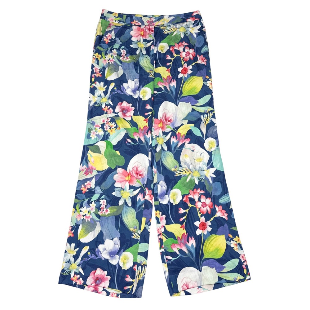 J McLaughlin Pants Womens Size 8 Floral Print Relaxed Wide‎ Leg Preppy Coastal